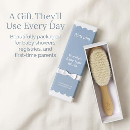 Natemia Wooden Baby Hair Brush - Natural Goat Hair Bristles - Gentle Soft Bristles for Scalp Massage - Cradle Cap Comb for Flake Removal - For Baby Grooming Kit & Toddler Hair Brush - size: 1 PC - Oval Brush