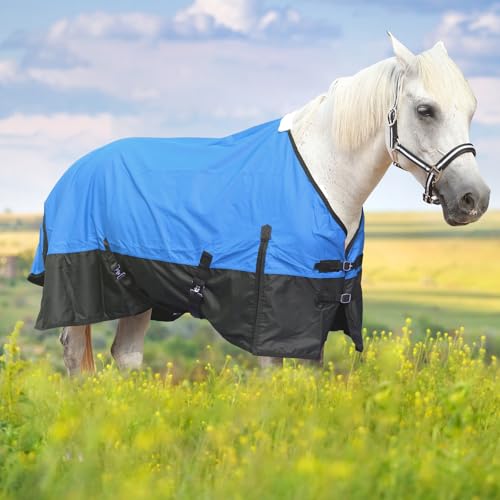 600D Horse Blanket, 0g No-Fill Waterproof Turnout Rain Sheet - color: Royal Blue/Black, size: 75"