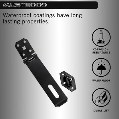 Heavy Duty Gate Lock, 7-3/4" Extra Thick Steel, Padlock Clasp, hasp Latch, shed Door Latch, Black