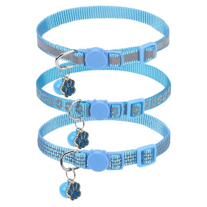 BINGPET Reflective Cat Collar Breakaway with Bell,Cute Kitten Collar, Blue - color: Reflective(Blue)-3pcs