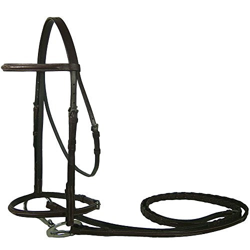 Everyday Raised Fancy Stitched Leather English Schooling Bridle with Laced Reins - Havana Mini