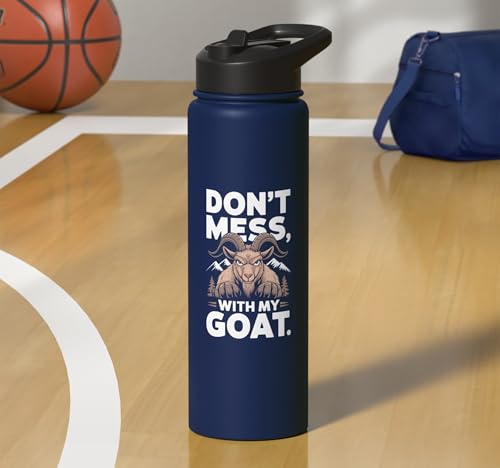 Don´t Mess With My Goat Cute Coat Pygmy Goat Farmer Stainless Steel Insulated Water Bottle - color: Navy Blue