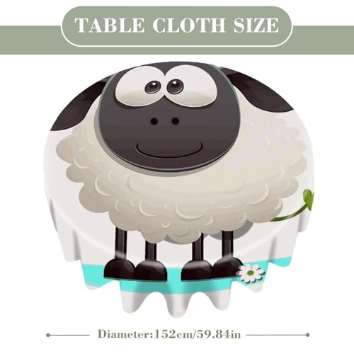Sheep Round Tablecloth 60 Inch Wrinkle-Free | Spill Proof Table Cover with Scalloped Edge, Washable Polyester Table Cloth for Dining Room, Kitchen, Picnic, Party, Wedding