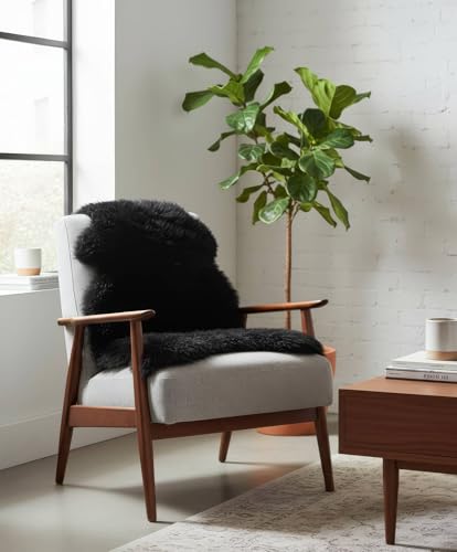 Super Area Rugs Black Sheepskin Rug Genuine Single 2x3ft Pelt Fluffy Fur Seat Cushion and Chair Cover - color: Dark Black, size: 2' x 3' (Natural)