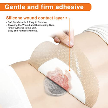 Carbou Silicone Sacrum Foam Dressing, 9''x9''(23cm x23cm) Bordered Adhesive Sacral Foam Dressing,Soft Bed Sore Bandages,Wound Care Products,Box of 5 Dressings (Pack of 2) - size: 9x9 Inch (Pack of 10)