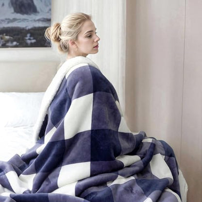 PU MEI Sherpa Blanket Fleece Throw Blanket Twin Plaid Thick Bed Blanket, Soft Warm Cozy Blue Checkered Throw Blanket 60"*80" - color: Blue Checkered, size: 60"*80"