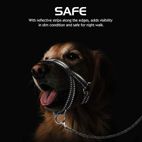 Pawaboo Dog Muzzle, Head Halter Collar for Dog Nylon Reflective Adjustable - color: Black, size: Small