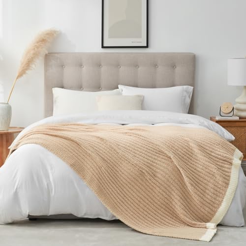 Snuggle Sac Fluffy Ribbed Beige Blanket Twin Size, Soft Luxurious Knit Fuzzy Plush Microfiber Blankets for Sofa, Bed, Beige, 60x80 inches - color: Beige, size: Twin(60"x 80")