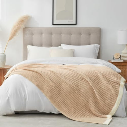 Snuggle Sac Fluffy Ribbed Beige Blanket Twin Size, Soft Luxurious Knit Fuzzy Plush Microfiber Blankets for Sofa, Bed, Beige, 60x80 inches - color: Beige, size: Twin(60"x 80")