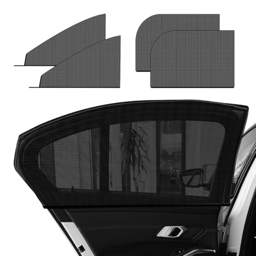 4 PCS Car Window Shades, Stretchy Mesh Front Rear Side Window Sun Shades for Heat Block UV Protection, Universal Breathable SUV Window Screen Covers to Keep Your Cars Cool (Car) - color: Car, size: 4 PCS (Front & Rear)