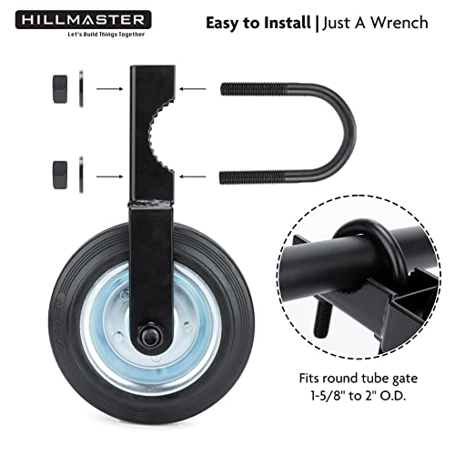 Hillmaster 6 Inch Heavy Duty Gate Helper Wheel Caster Kit with 1-5/8" to 2" Gate Frames, Black, 2 Pack - size: 2 pack