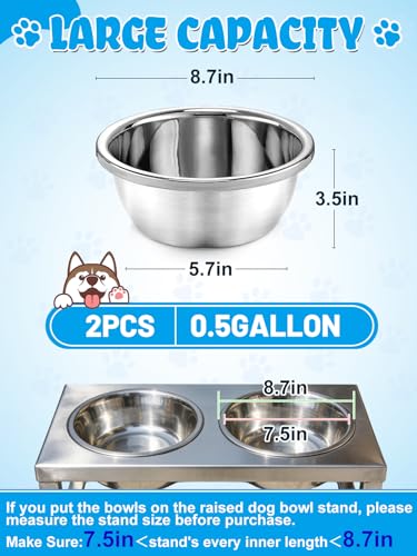 MEWTOGO 2 Pcs 0.5 Gallon Food Grade Stainless Steel Dog Water Bowls - size: 0.5 Gallons