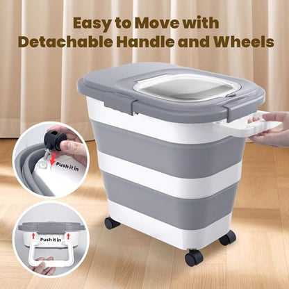 HOYTAMDA 25-35Lbs Collapsible Rice Container,Food Storage Containers Wheels - color: Grey/25-35lbs