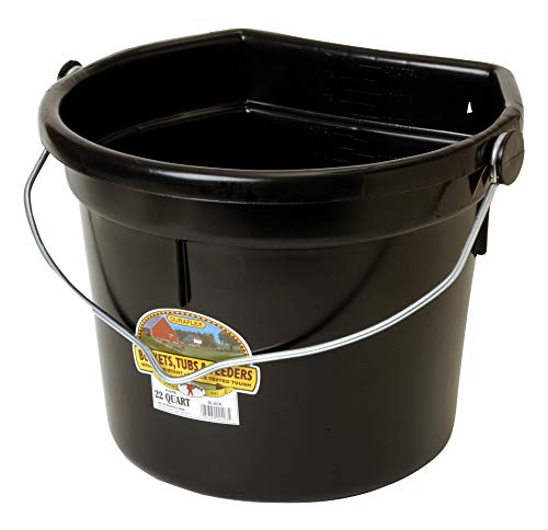 Little Giant® Plastic Animal Feed Bucket | Flat Back Feed Bucket with Knob Ball & Metal Handle | Made in USA | 22 Quarts | Black - color: Black
