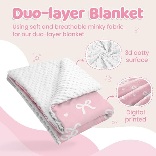 Bow Minky Baby Blanket 30 x 40 Inches for Girls, Soft Plush Receiving Blanket with Dotted Back, Gift for Toddler Newborn Infant Christmas Birthday Baby Shower - color: Bow 3
