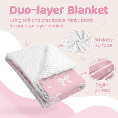 Bow Minky Baby Blanket 30 x 40 Inches for Girls, Soft Plush Receiving Blanket with Dotted Back, Gift for Toddler Newborn Infant Christmas Birthday Baby Shower - color: Bow 3