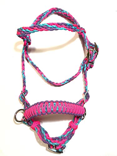 pony bitless bridle horse tack side pull hackamore hot pink lilac and turquoise small pony and large pony sizes