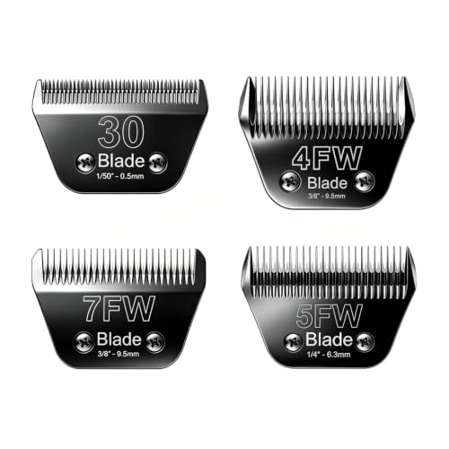 4-Pack Wide Blades Dog Grooming Blades for Andis Dog Clipper | Dog Clipper Blades for Oster A5,Wahl km10 Dog Clippers, Size:30W+4FW+5FW+7FW - size: 30W+4FW+5FW+7FW