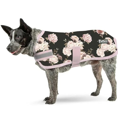 Jeffers Expression Dog Coat Waterproof Ripstop Winter Jacket 26" – 240g Insulated Blanket, Adjustable Belly & Chest Straps, Reflective Strips, Small to Large Breeds, Outdoor & Travel - Rose Garden - color: Rose Garden, size: 26"