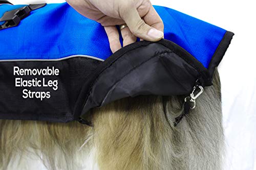 Derby Originals Safety Reflective 1200D Ripstop Waterproof Nylon Winter Dog Coat with Removable Neck Cover and Two Year Warranty - 220g Polyfil Insulation (22", Royal Blue/Black) - color: Electiric Blue/Black, size: 22"