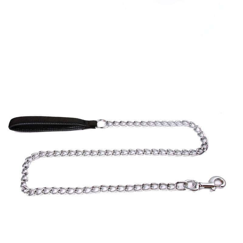 SGODA Metal Chain Heavy Duty Dog Leash, Chew Proof Dog Leash with Soft Handle for Over 50 lbs Large Size Pets Walking(4 ft. x 4.0 mm Black) - color: Black, size: 4 ft x 0.16 in