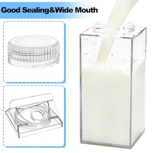 Bekith 2 Pack 64 Oz Large Milk Carton Water Bottle, Clear Plastic Milk Bottle with Cleaning Brush, Portable Leakproof Square Juice Bottle Reusable Milk Container for Outdoor Sports Travel Camping