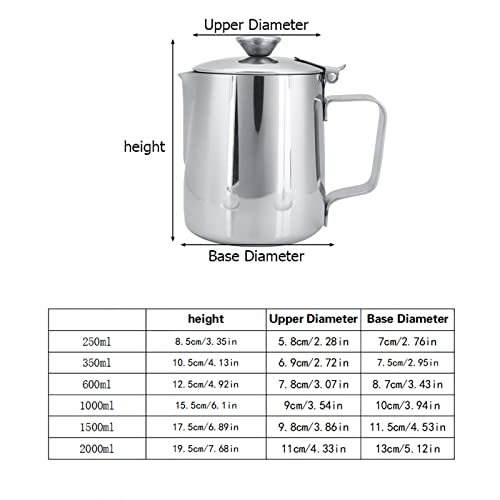 Milk Frother Cup, Stainless Steel Milk Frothing Pitcher, Milk Frothing Jug with Lid and Handle, Frothing Cup Pitcher, Coffee Frothing Mug for Office Home Kitchen (350ml) - size: 11.8 Ounces