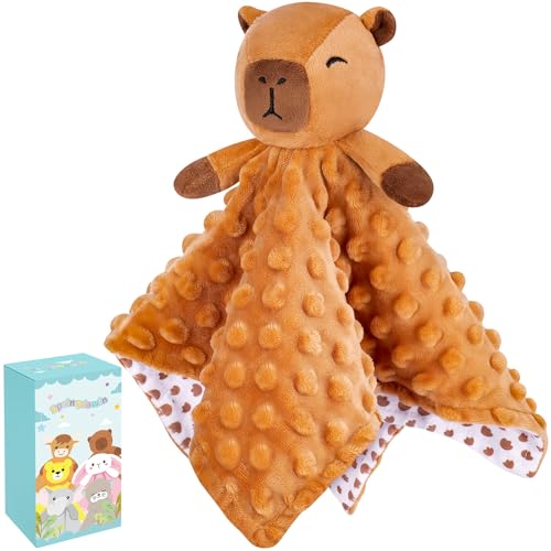 Loveys for Babies, Brown Capybara Baby Security Blankets | Kawaii Baby Blanket Lovey for Newborn Infant Toddler, Lovey Baby Snuggle Toy Stuffed Animal, 12.2in Baby Gifts for Boys Girls - color: Brown Capybara