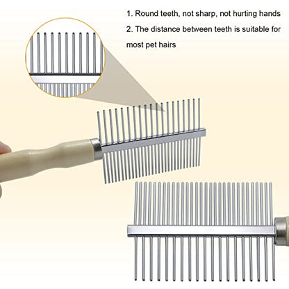 Wooden Handle Grooming Comb for Dogs Cats Pet（Double-Sided） - color: Double-Sided Teech Comb