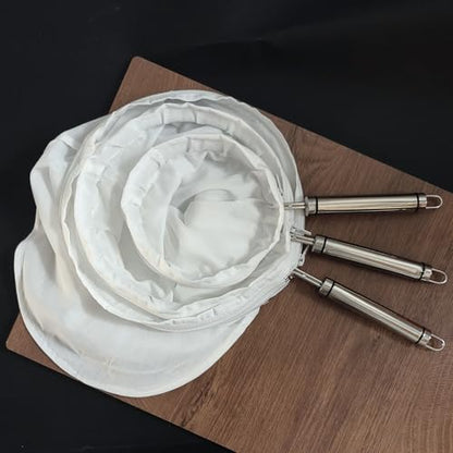 FATCAT Fine Mesh Cheese Cloth, Fine Mesh Strainer Bags, Nut Milk Bag S - color: Handle*1+Strainer Bag*3, size: S