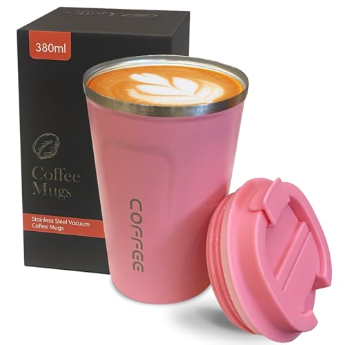 Insulated Travel Coffee Mug, Stainless Steel Coffee Cup with Leakproof Lid - color: 2nd-Pink, size: 12 Ounces
