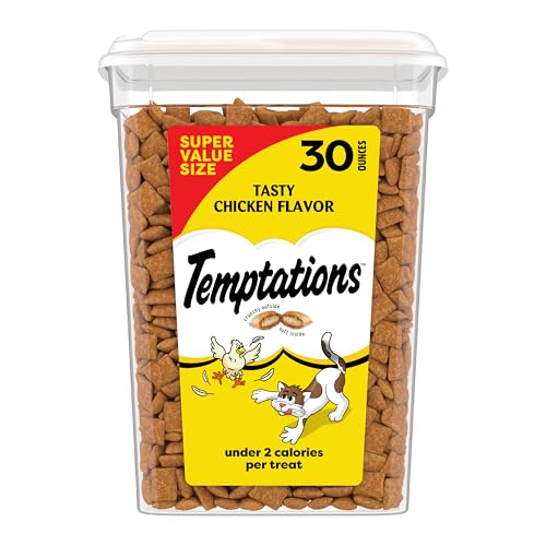 Temptations Classic Crunchy and Soft Cat Treats, Tasty Chicken, 30 oz | Under 2 calories per treat, crunchy outside & soft inside, resealable tub, use as meal or topper, 100% complete & balanced - size: 1.88 Pound (Pack of 1)