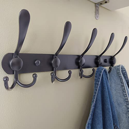 Dseap Coat Rack Wall Mounted - 5 Tri Hooks, Heavy Duty, Stainless Steel, Metal Coat Hook Rail for Coat Hat Towel Purse Robes Mudroom Bathroom Entryway (Black, 2 Packs) - color: Black, size: L=16" (2 Pcs)