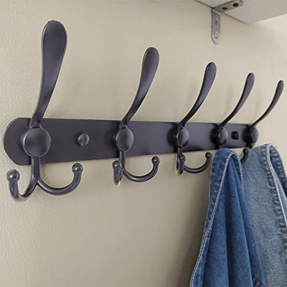 Dseap Coat Rack Wall Mounted - 5 Tri Hooks, Heavy Duty, Stainless Steel, Metal Coat Hook Rail for Coat Hat Towel Purse Robes Mudroom Bathroom Entryway (Black, 2 Packs) - color: Black, size: L=16" (2 Pcs)