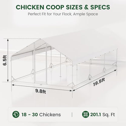 CHIKENCOOP 19.5x9.8x6.5ft Metal Chicken Coop, 3-Room Run, Hardware Cloth - size: 234.0"L x 118.0"W x 78.0"H