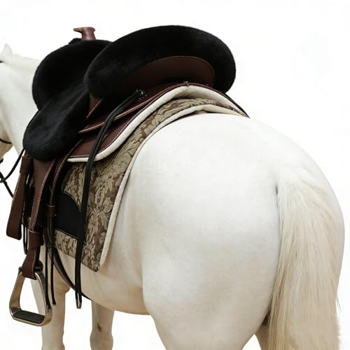Western-Style Sheepskin Saddle Seat Cover, Sheepskin Saddle Pad, Genuine Merino Sheepskin Saddle Pad - color: Black