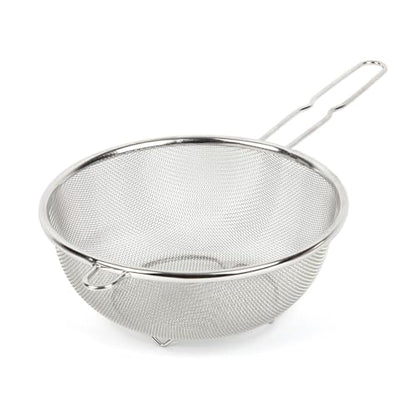 8″ Stainless Steel Fine Mesh Strainer with Feet – Standing Colander with Handle for Strain, Sift, Drain & Rinse Vegetables, Fruits & Pasta