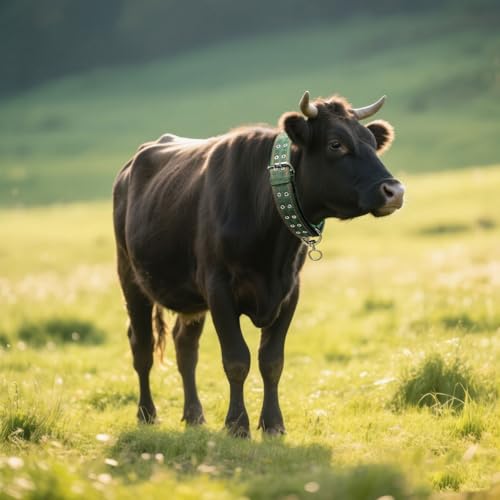Cattle Collar Adjustable Sheep Neck Strap Thick Canvas Four-Layer Nylon Thickened Collar with 2-Rows Metal Buckle and Ring Metal Buckle Traction Chain for Farm Animals Pets (37"~53.1") - size: 37"~53.1"