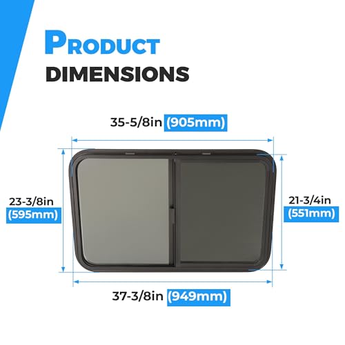 HECASA 35" W X 22" H RV Window Teardrop Horizontal Slide RV Window W/Trim Ring & Net Screen Fit for 1-1/2" Wall Cargo Travel Trailer, Camper, Cargo Van - size: 35" W x 22" H