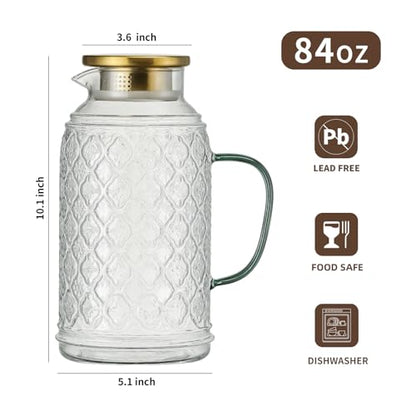 Buaic Glass Pitcher with Lid, 84 oz/2.5 Liter Vintage Water Pitcher - size: 2.5L-1PACK
