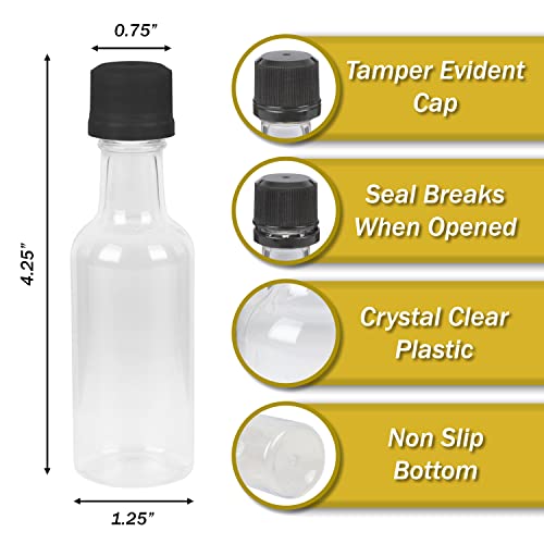 Mini Liquor Bottles With Black Lids, 56 Small Bottles and Tamper Evident Caps, 50ml 1.7 Oz - color: Black Caps