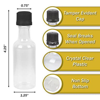 Mini Liquor Bottles With Black Lids, 56 Small Bottles and Tamper Evident Caps, 50ml 1.7 Oz - color: Black Caps