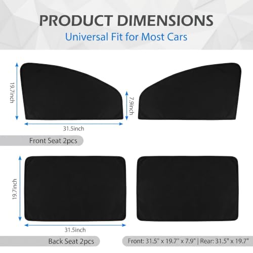 4PCS Car Window Sunshade, Blackout Car Window Covers for Ultimate Privacy, Foldable Side Window Shade, Not Blocking Rearview Mirror View, Fit for Camping, Travel and Daily Use (Black & Silver)