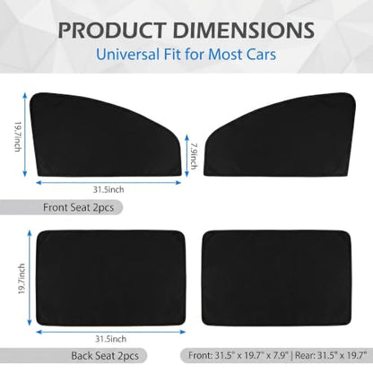 4PCS Car Window Sunshade, Blackout Car Window Covers for Ultimate Privacy, Foldable Side Window Shade, Not Blocking Rearview Mirror View, Fit for Camping, Travel and Daily Use (Black & Silver)
