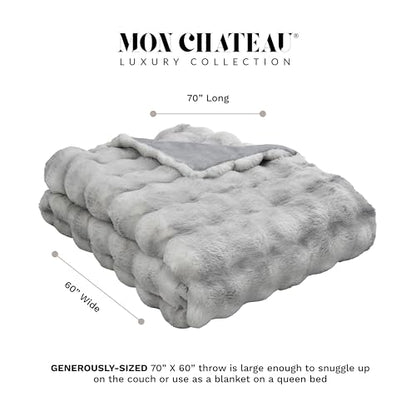 Mon Chateau 60" x 70" Dream Faux Fur Throw, Marble Print, Moonshadow Bubble | Cozy Layer Comfort For Couch, Bed Or Chair. Lightweight Polyester Fabric With Easy Machine Wash Care - color: Moonshadow Bubble