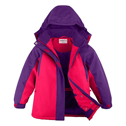 YINGJIELIDE Boy's Waterproof Ski Jacket,Kids Outdoor Snowboarding windproof Jacket,Fleece Lined Hooded,Warm Winter Snow Coat - color: Rose, size: 5-6 Years