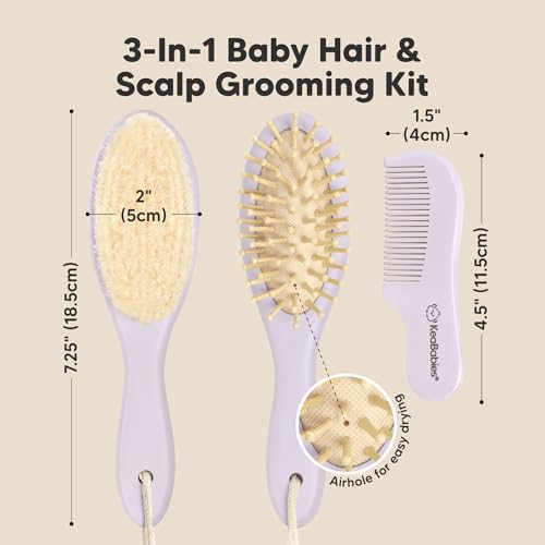 KeaBabies Wooden Baby Hair Brush Set for Newborns, Toddlers - Soft Goat Bristle Baby Brush and Comb Set Newborn Grooming Kit for Cradle Cap Care, Durable & Gentle, Boy, Girl Infant Essentials