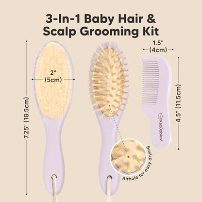 KeaBabies Wooden Baby Hair Brush Set for Newborns, Toddlers - Soft Goat Bristle Baby Brush and Comb Set Newborn Grooming Kit for Cradle Cap Care, Durable & Gentle, Boy, Girl Infant Essentials