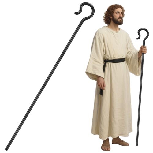 Seenelling 55 Inch Shepherd Staff Canes, Plastic Shepherd Hook Prop for Nativity Halloween Party Dress Cosplay Costume Accessories(Black) - color: Black, size: 55 Inch