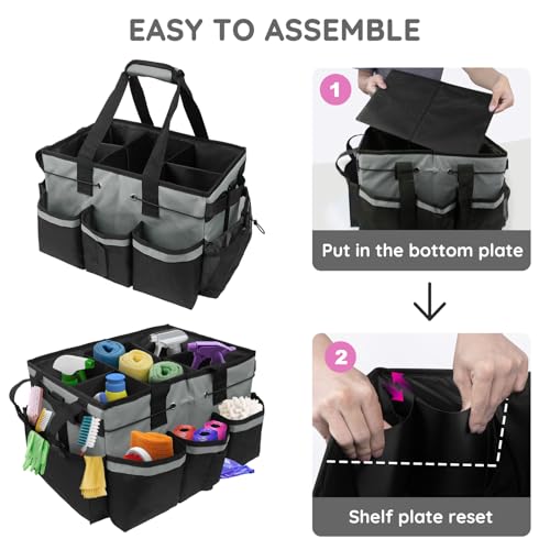 ZKOO Large Cleaning Caddy Bag with Handle, Built-in Sturdy Support Board, Adjustable Shoulder Strap, Multi-compartment Design Cleaning Supply Tote for Cleaners & Housekeepers (Gray) - color: Gray